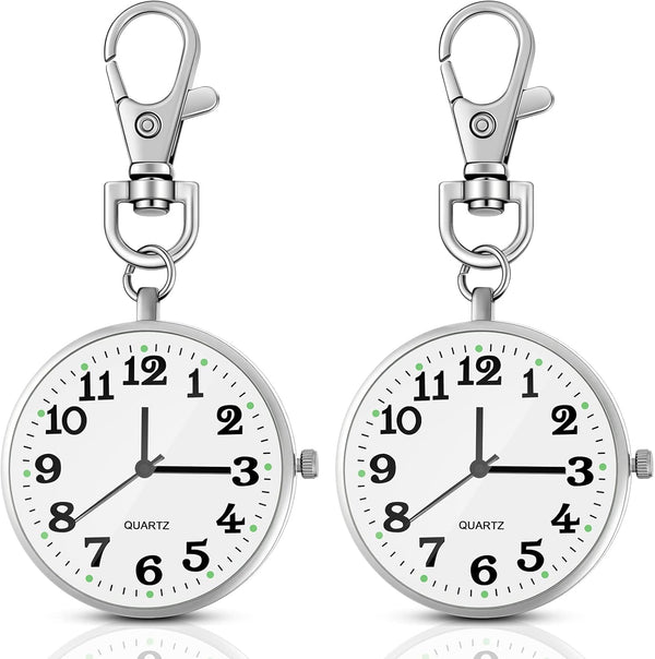 2 Pieces Quartz Pocket Watch with Key Buckle Round Keychain Clip on Wa