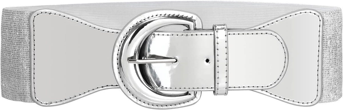 JASGOOD Women Wide Elastic Belts Vintage Chunky Buckle Patent Leather Belt