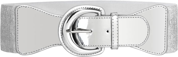 JASGOOD Women Wide Elastic Belts Vintage Chunky Buckle Patent Leather Belt