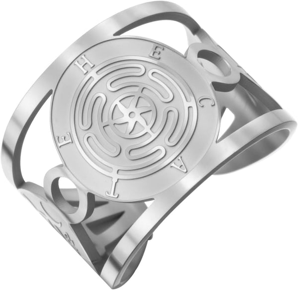 TEAMER Hekate Wheel Ring Stainless Steel Adjustable Hecate's Wheel Ring Wicca Wheel of Hekate Goddess Amulet Jewelry For Women