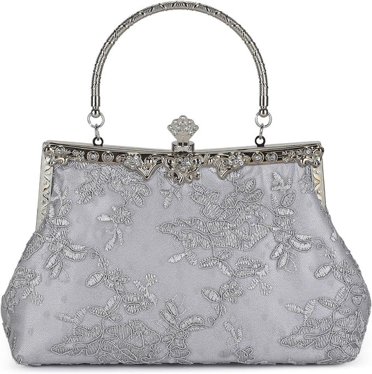 1920s Vintage Embroidered Lace Floral Clutch — Elegant Evening & Wedding Purse