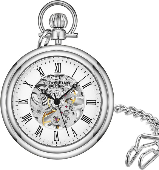 Stainless-Steel Skeleton Pocket Watch