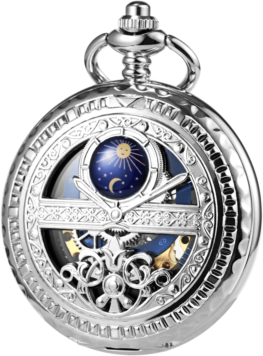 TREEWETO Men's Mechanical Roman Numerals Dial Sun and Moon Skeleton Po