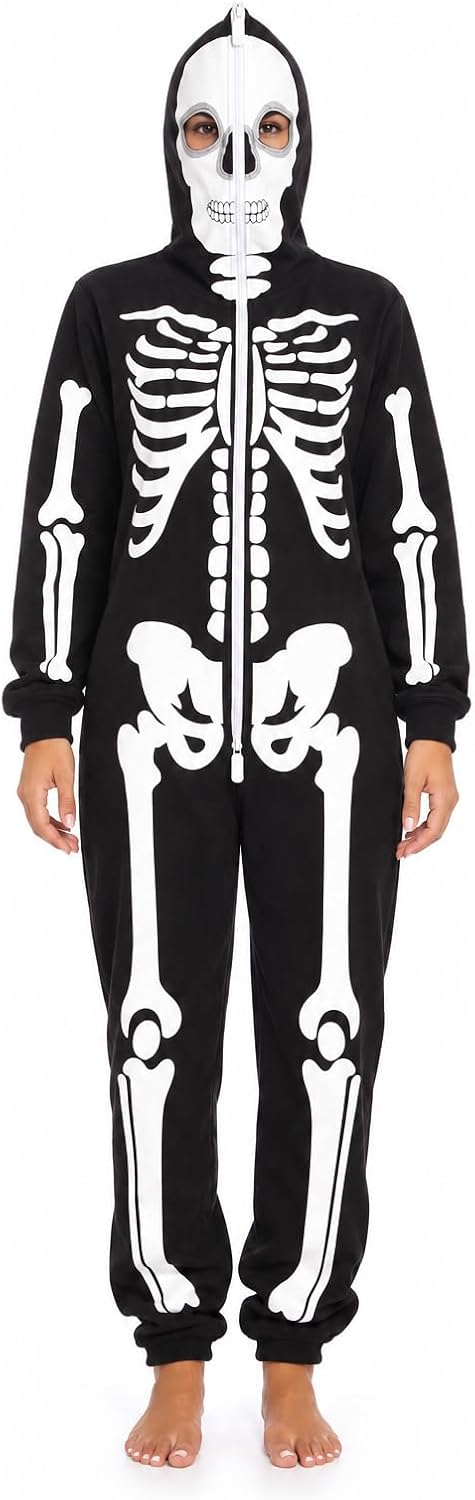 Just Love Women's Adult Onesie Skeleton Halloween Costume with Hood