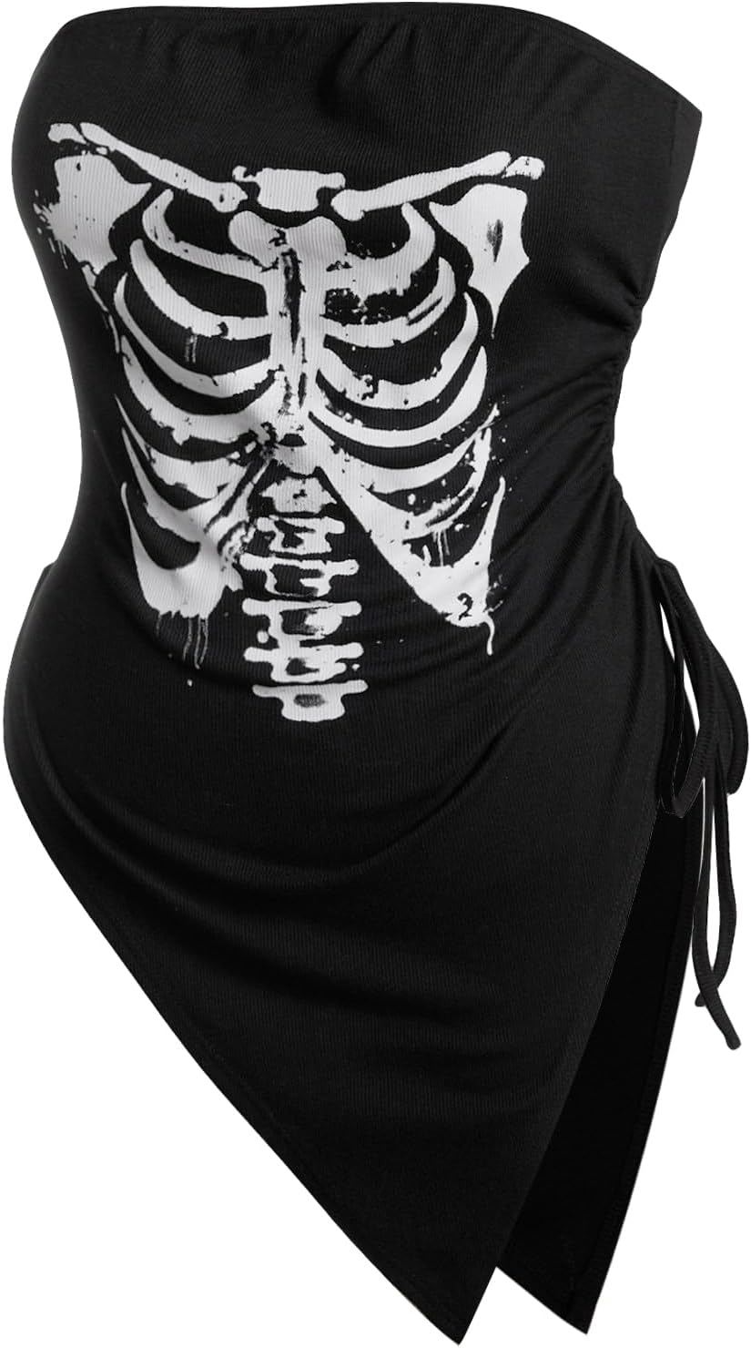 SHENHE Women's Plus Print Ruched Asymmetrical Y2k Star Tube Top