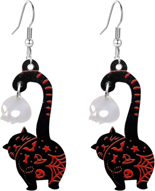 Spooky Ghost Pumpkin Earrings Funny Acrylic Candy Corn Earring Cute Orange Pumpkin Spooky Ghost Skull Cat Spider Butterfly Dangle Earrings for Women Halloween Costume Decorations Accessories