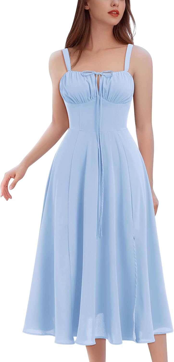 Women's Floral Corset Dress Formal Cocktail Dresses Going Out Casual Sundress Split Thigh Spaghetti Strap Vintage Dress Secondary image