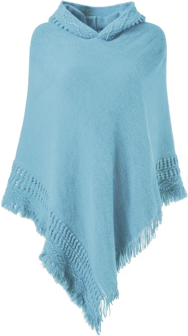 Ferand Women's Witchy Hooded Knit Poncho with Fringe