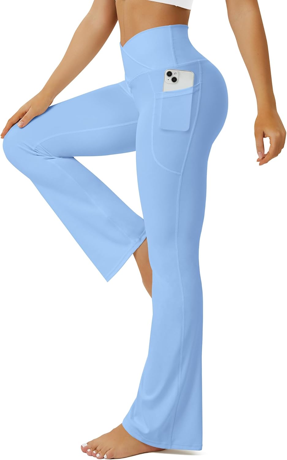 Fohofo Yoga Pants Women With Pockets Crossover High Waisted Bootcut