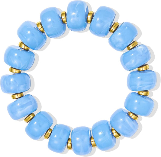 Bead Bracelet for Women Vibrant Color Resin Beads Bracelets Elastic Stretch Chunky Bracelet Boho Summer Beach Vacation Jewelry