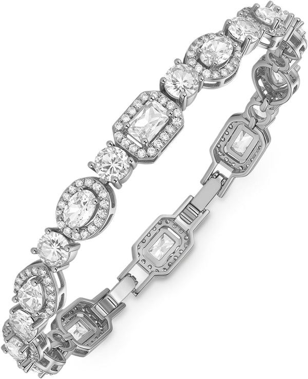 Tennis Bracelet for Women, 14K Gold Plated CZ Bracelet with AAAAA Cubic Zirconia, Hypoallergeni 6.7 Inch Sparkling Halo Tennis Bracelet