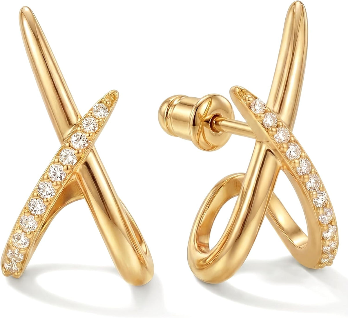 Gold Earrings for Women Trendy,14K Gold Stud Earrings Dainty Earrings Simple Minimalist Cubic Zirconia Diamond Gold Earrings Hypoallergenic Earring