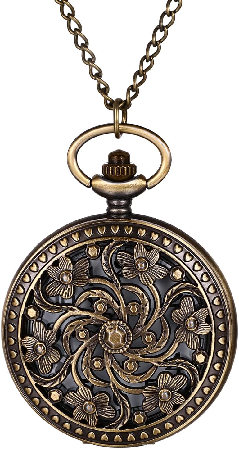 Bronze Flower Pocket Watch: Retro Vintage Pendant Watch with