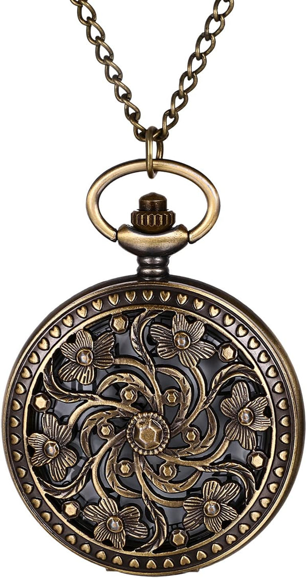 Bronze Flower Pocket Watch: Retro Vintage Pendant Watch with