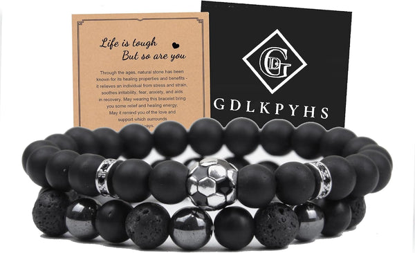 Black Obsidian Bracelet for Men - Black Tourmaline Beaded Bracelets - Mens Bracelet Set 8MM Black Onyx Hematite Lava Stone Beads Triple Protection Bracelet for Men Women Gifts