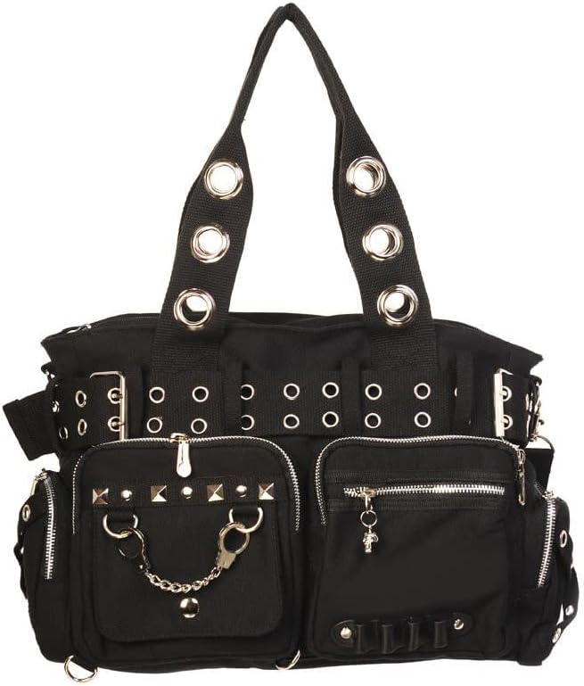 Striped Punk Rock Steampunk Purse with Handcuff Skull Charm
