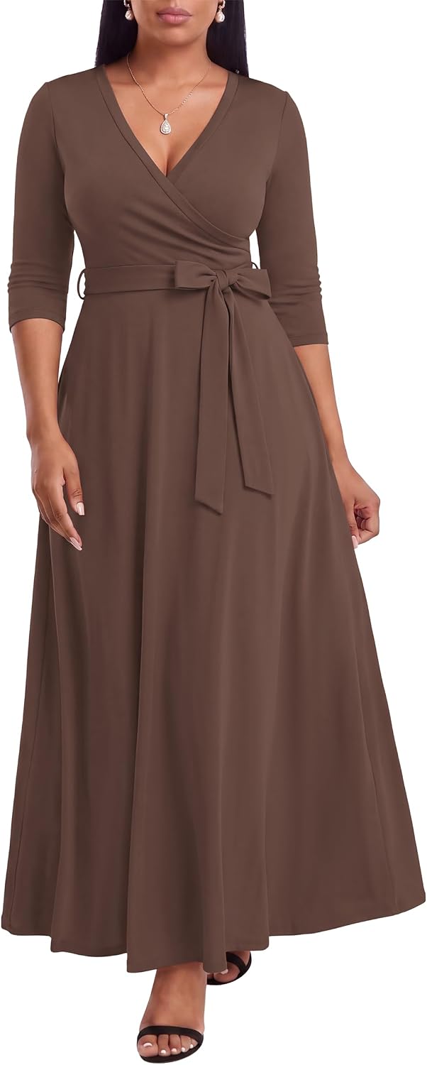FANDEE Plus Size Maxi Dress for Women Casual Summer Sundress V-Neck 3/4 Sleeve