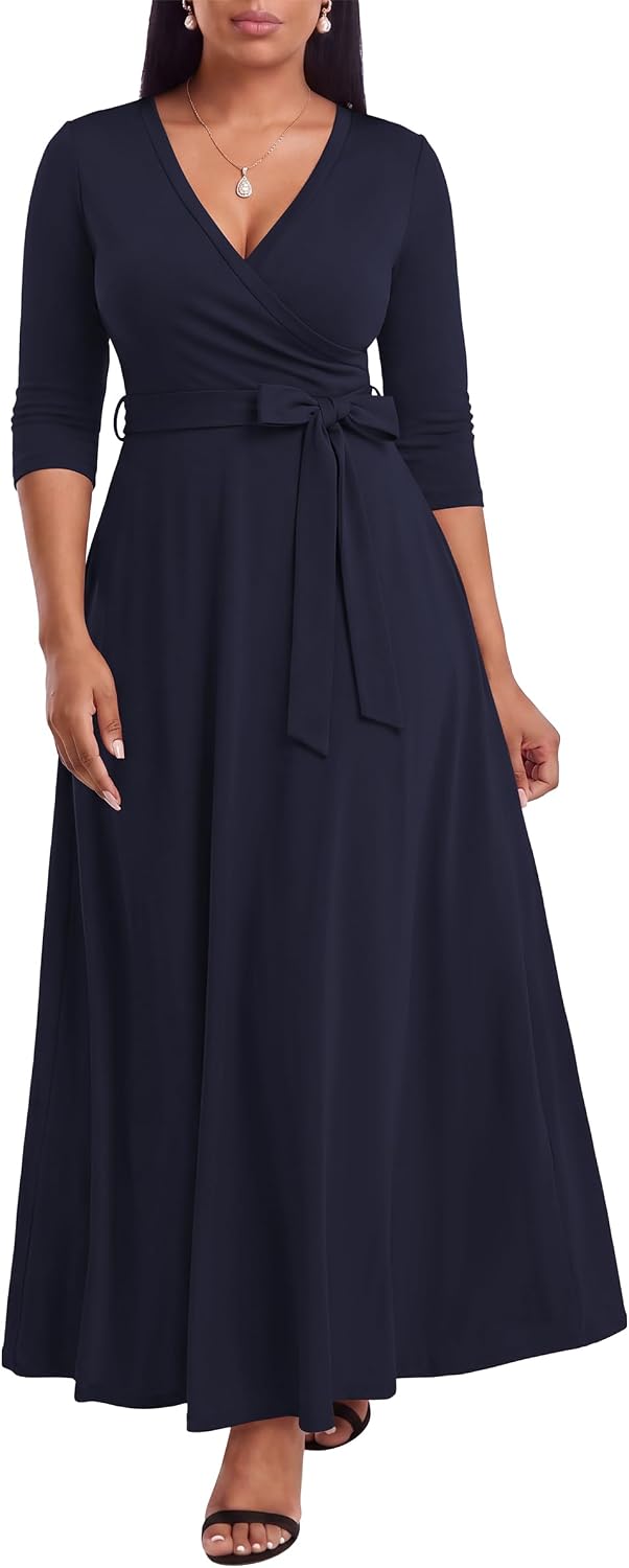 FANDEE Plus Size Maxi Dress for Women Casual Summer Sundress V-Neck 3/4 Sleeve