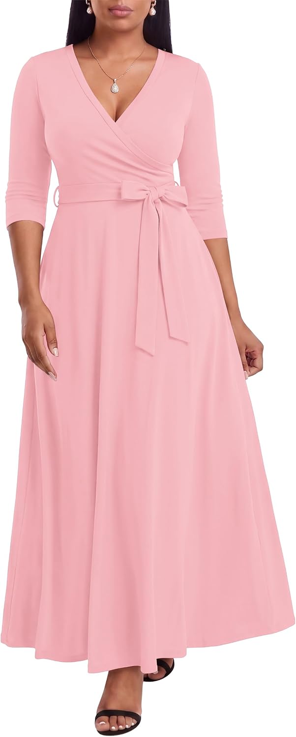 FANDEE Plus Size Maxi Dress for Women Casual Summer Sundress V-Neck 3/4 Sleeve
