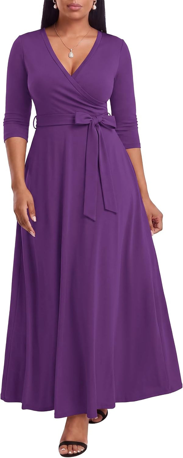 FANDEE Plus Size Maxi Dress for Women Casual Summer Sundress V-Neck 3/4 Sleeve