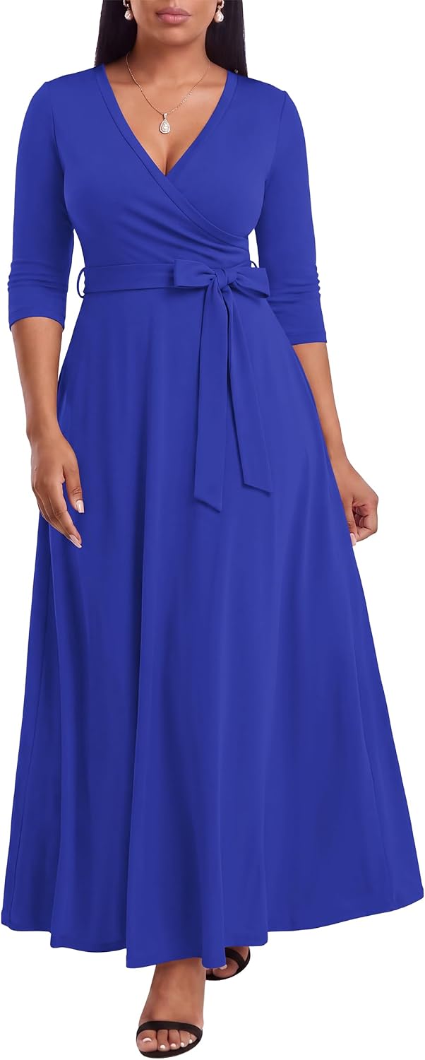FANDEE Plus Size Maxi Dress for Women Casual Summer Sundress V-Neck 3/4 Sleeve