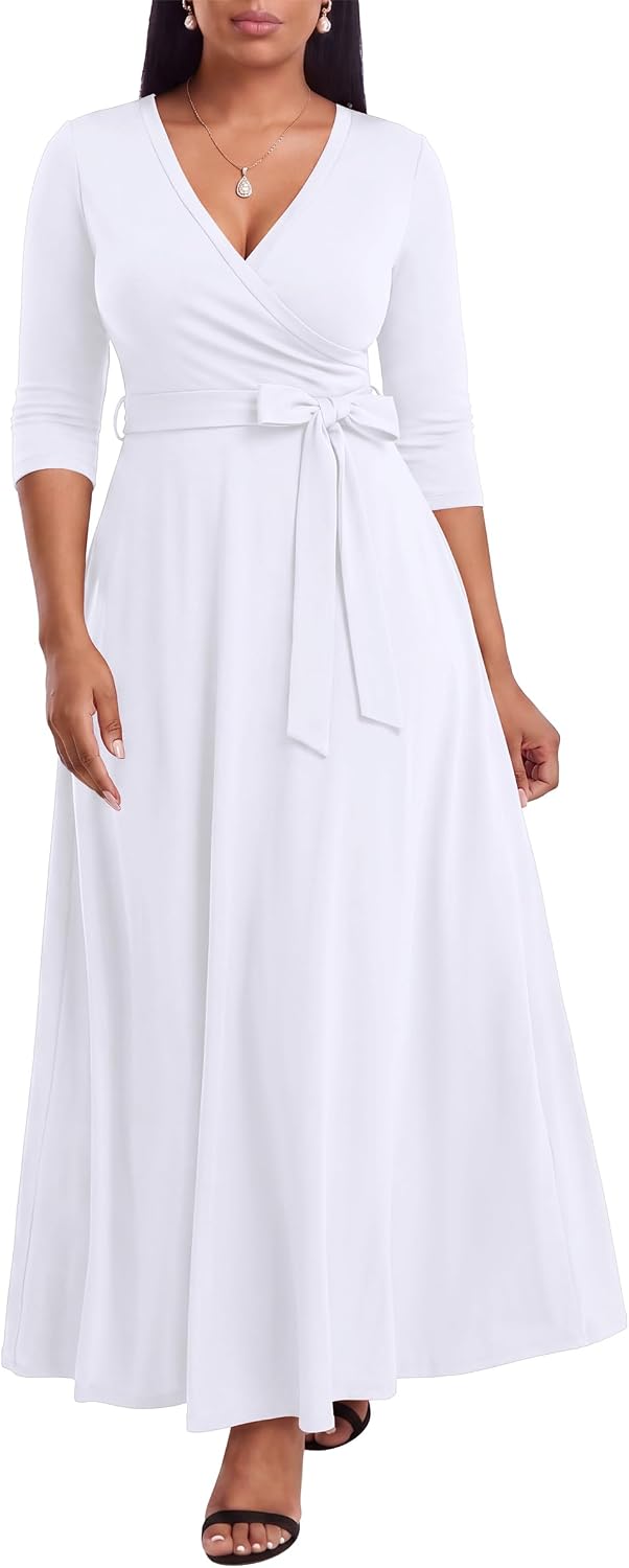 FANDEE Plus Size Maxi Dress for Women Casual Summer Sundress V-Neck 3/4 Sleeve
