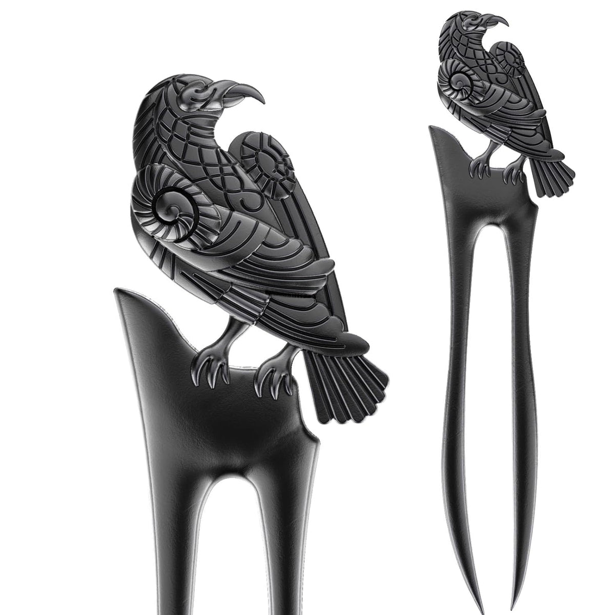 2pack U Shaped Viking Raven Metal Hair Prong Forks French Hair Styling Pins Black Wicca Witch Sticks Renaissance Festival Acceossories for Women Perfect for Thick Hair Main image