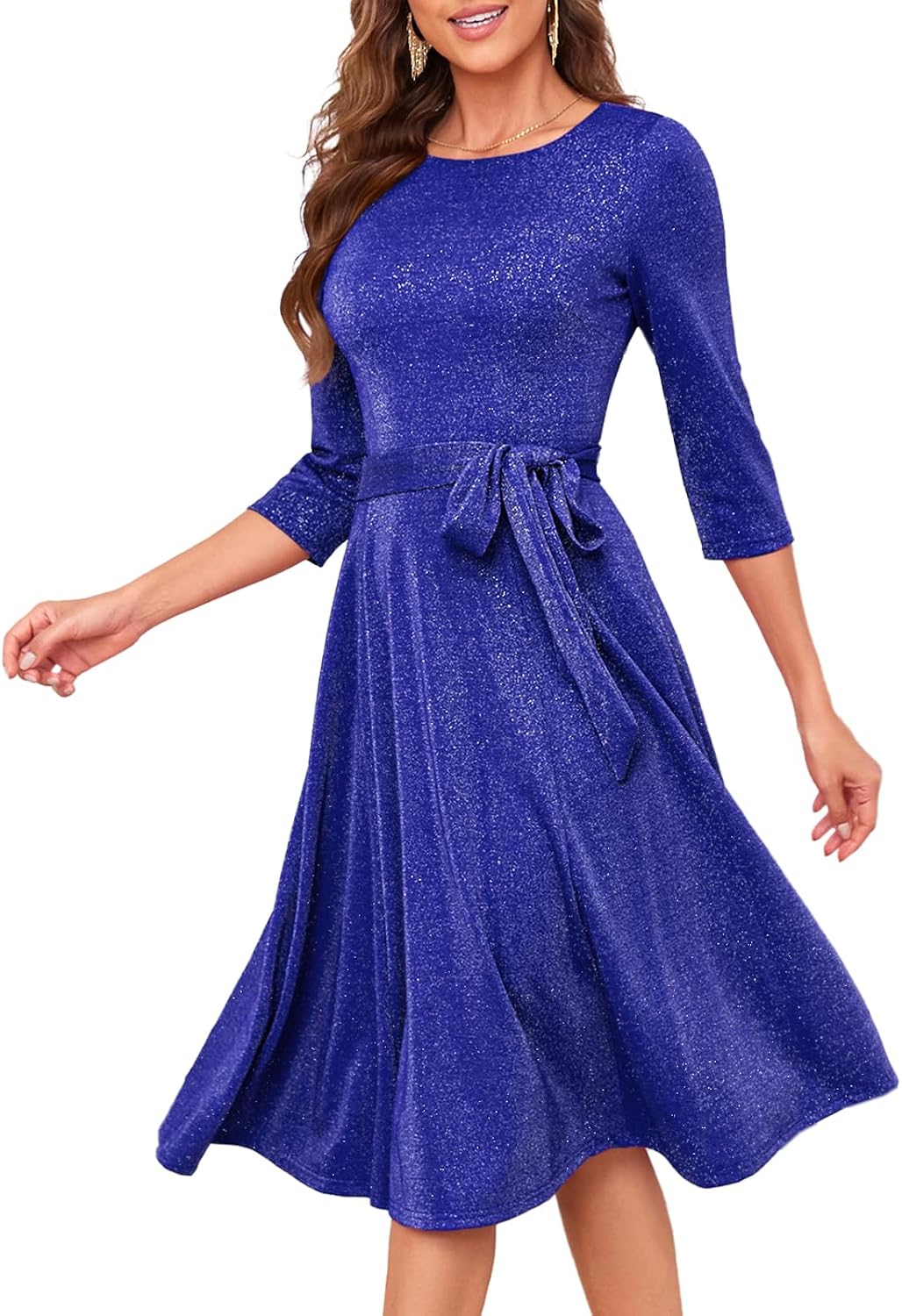 DRESSTELLS Cocktail Dresses for Women, Vintage Wedding Guest 3/4 Sleeves Formal Church Tea Dress