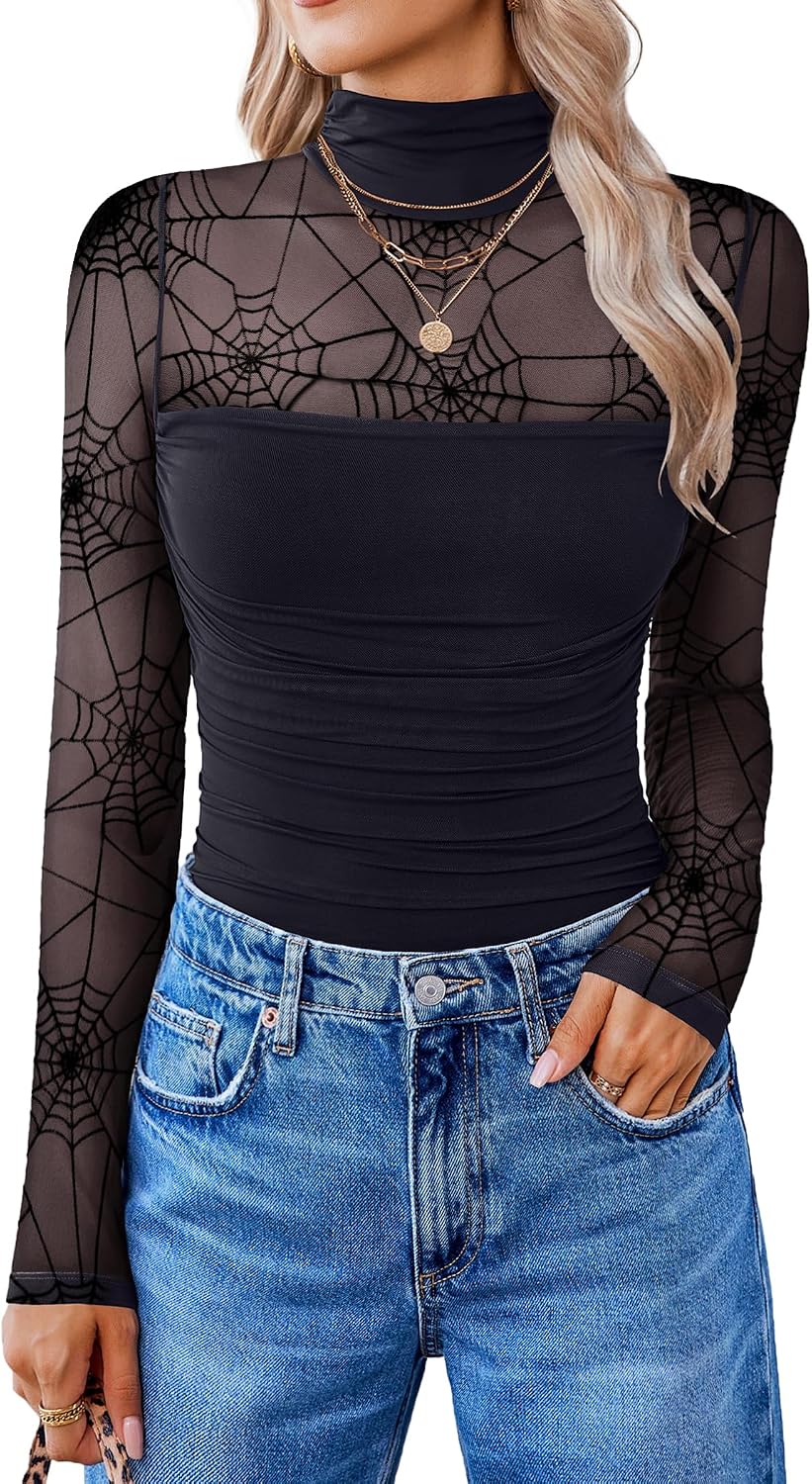 Avidlove Women Long Sleeve Bodysuit Turtle Neck Shapewear Body Suits Mesh One Piece Leotard Shirt Going Out Tops Fall Outfits