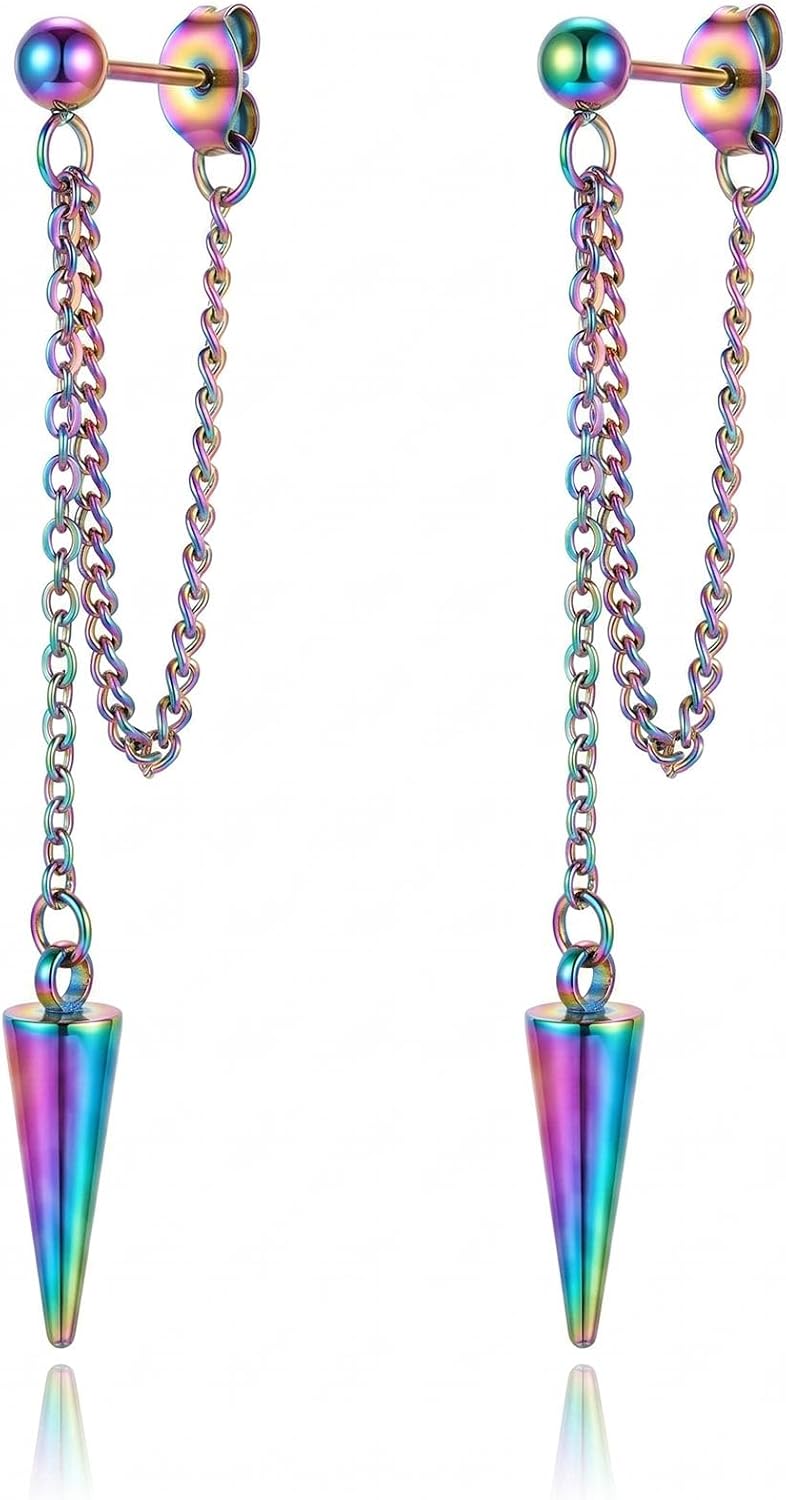 Gold Chain Earrings for Women Irregular Bar Spike Drop Dangle Earrings Long Threader Earring Dangly Tassel Earrings Stainless Steel Black Spike Steampunk Gothic Punk Earrings Jewelry