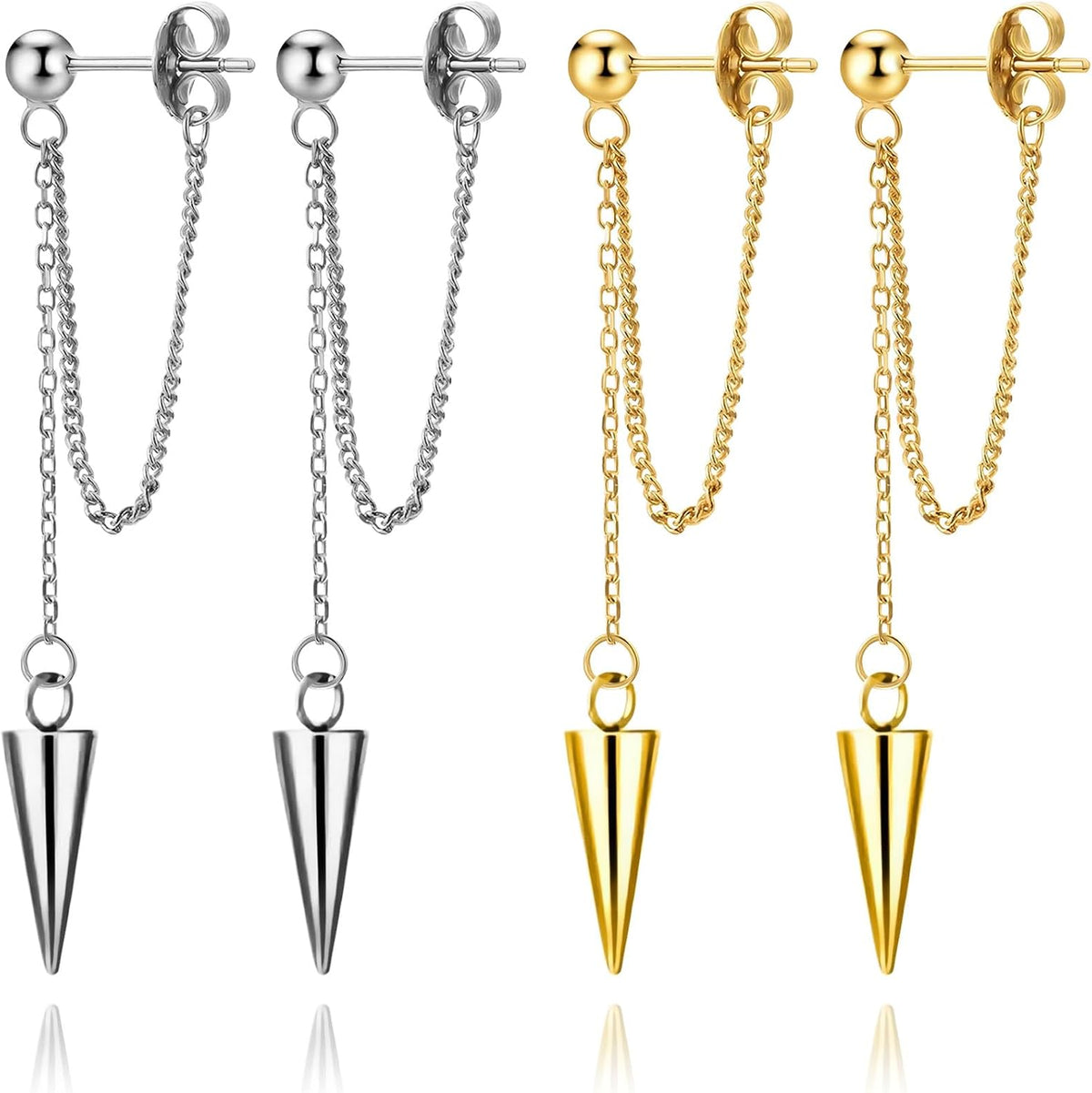 Gold Chain Earrings for Women Irregular Bar Spike Drop Dangle Earrings Long Threader Earring Dangly Tassel Earrings Stainless Steel Black Spike Steampunk Gothic Punk Earrings Jewelry