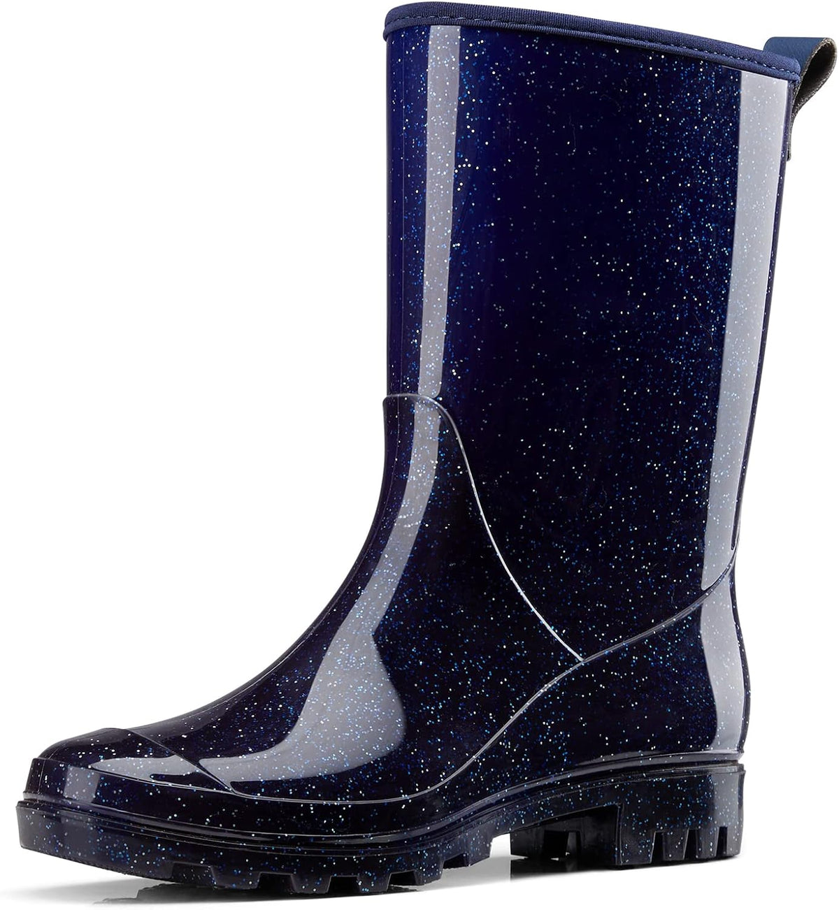 Mid Calf Rain Boots, Waterproof Shoes Glossy Rubber Pvc