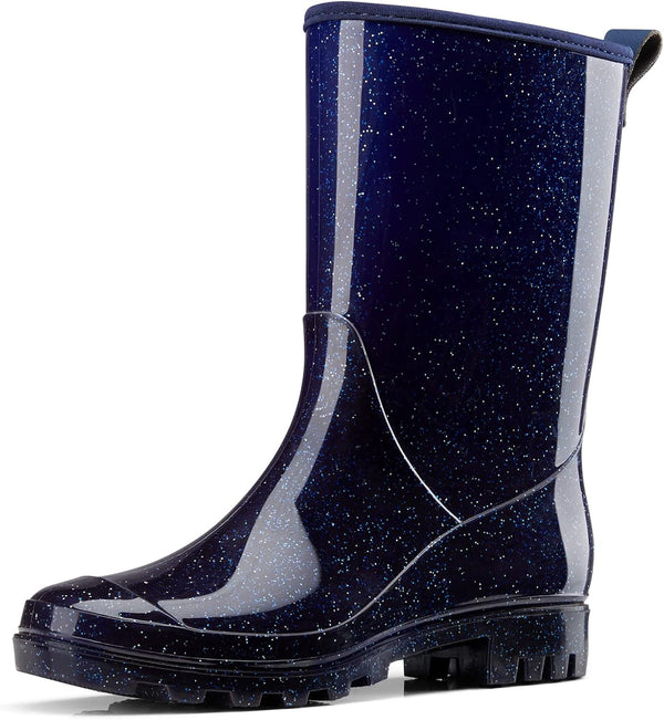 Mid Calf Rain Boots, Waterproof Shoes Glossy Rubber Pvc