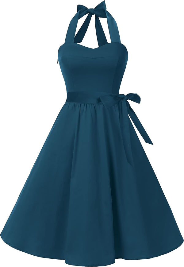 Topdress Women'sVintage Polka Audrey Dress 1950s Halter Retro Cocktail Dress