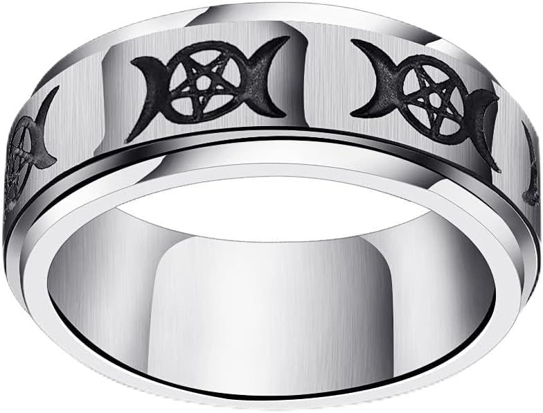 Fuqimanman2020 Goddess Pentagram Stainless Steel Wicca Pagan Triple Moon Spinner Band Ring Celtic Knot Rotatable Anxiety for Men Women Wedding Engagement Promise Jewelry