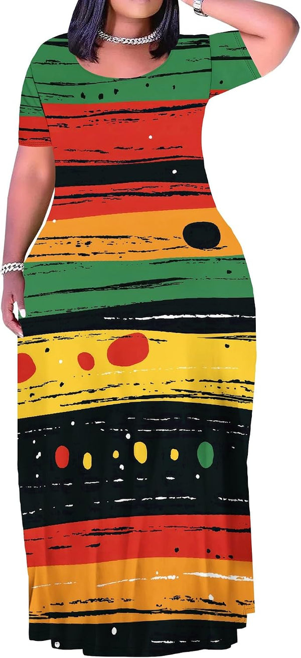 Plus Size Maxi Dress for Women Summer Short Sleeve Casual Sundress