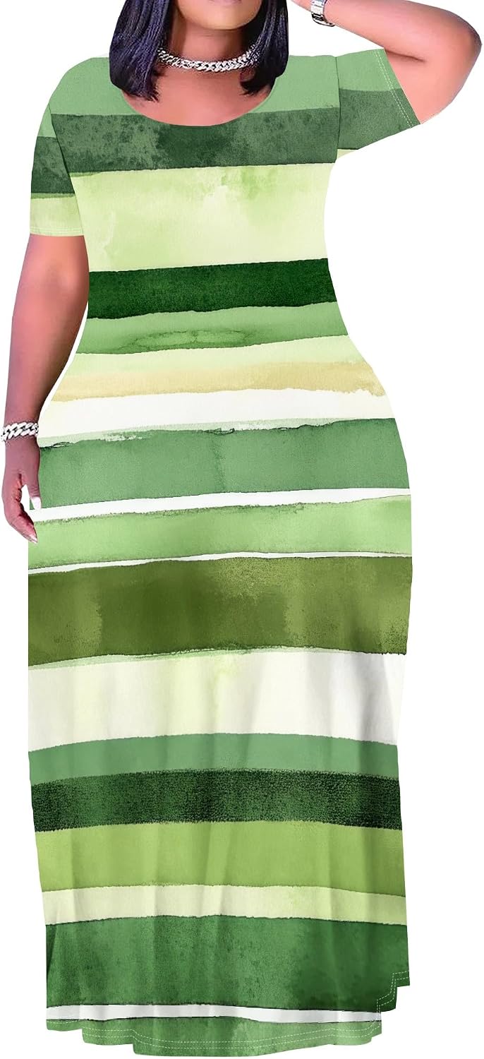 Plus Size Maxi Dress for Women Summer Short Sleeve Casual Sundress