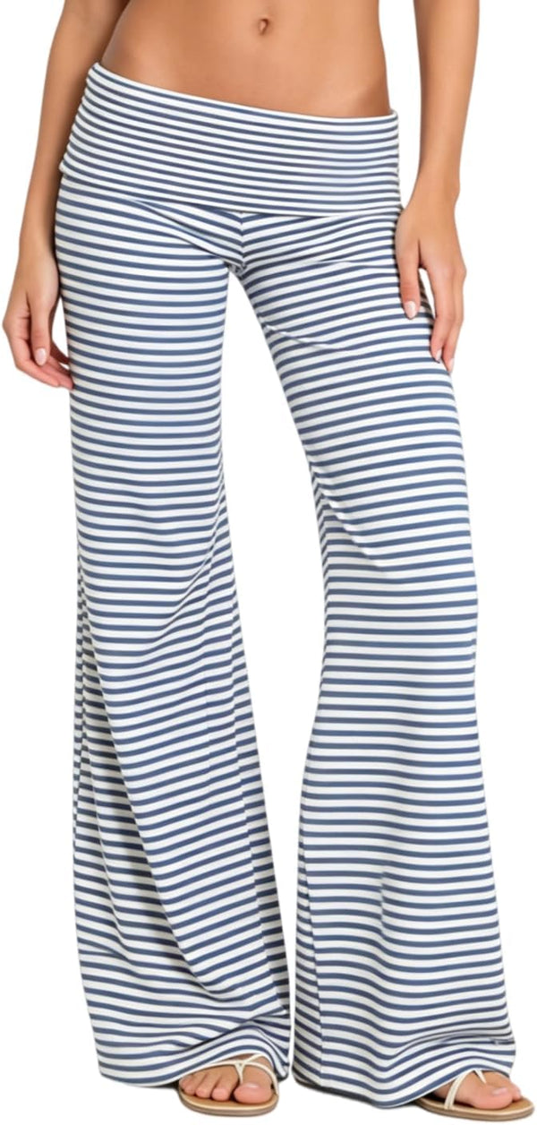 Women's Flare Skinny Pants Fold Over Leggings Stretch