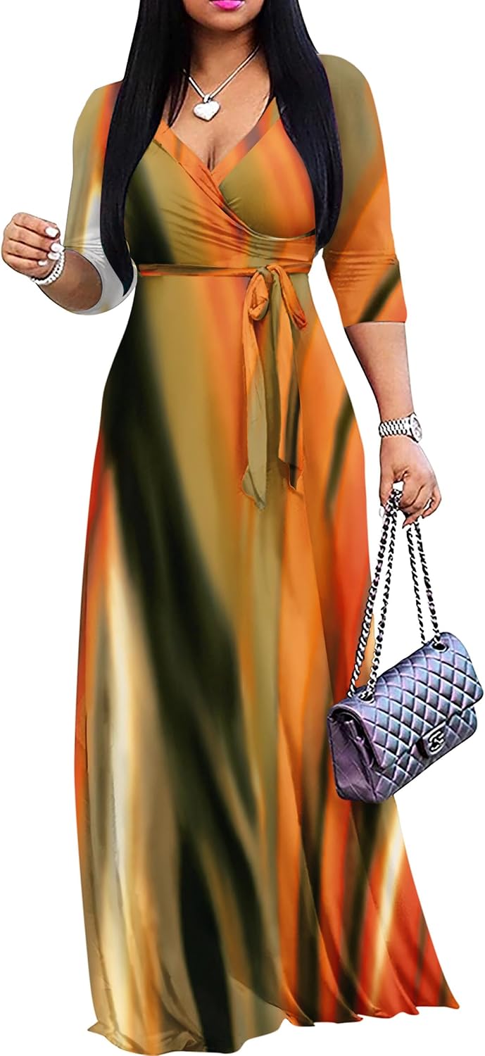 FANDEE Plus Size Maxi Dress for Women Casual Summer Sundress V-Neck 3/4 Sleeve Secondary image