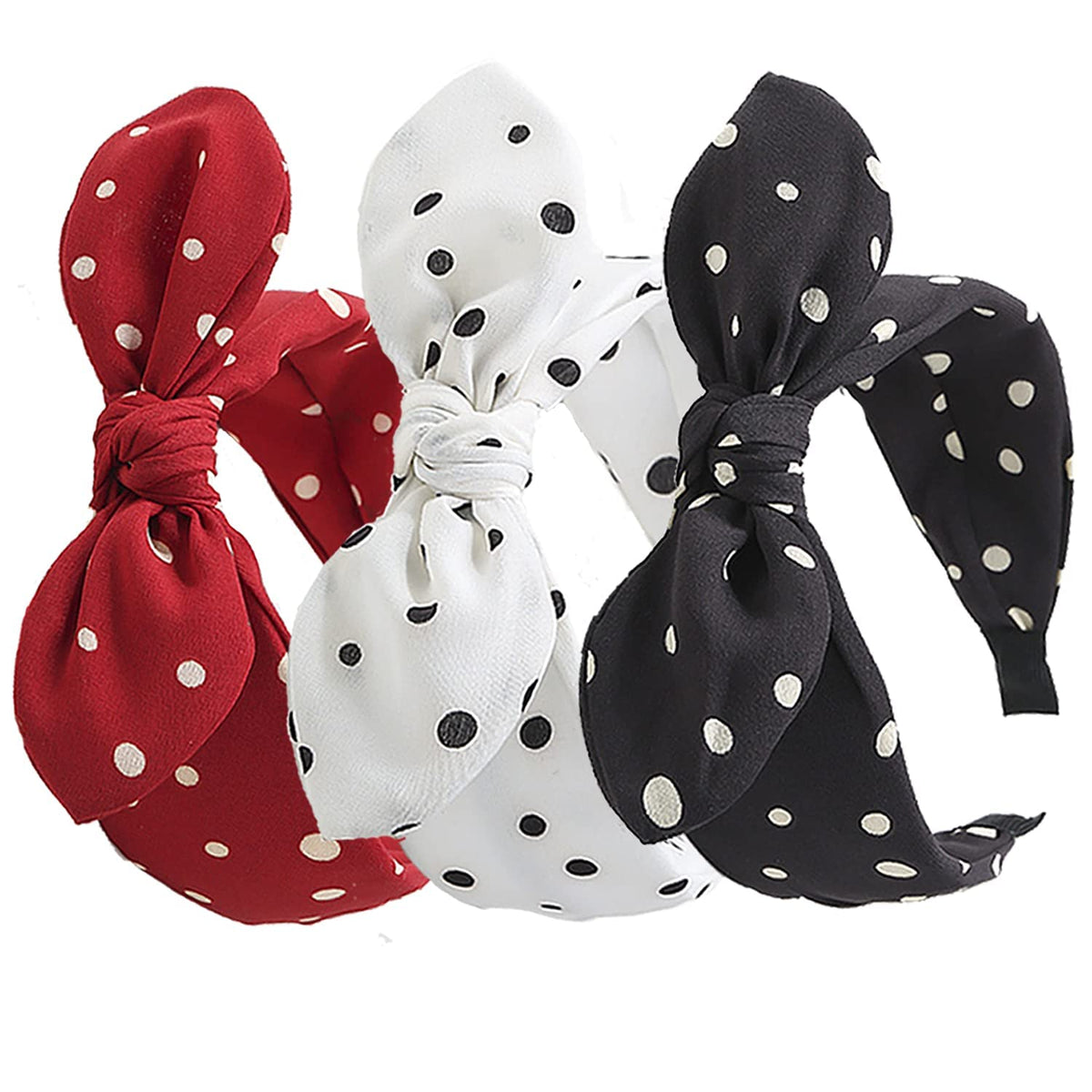3 Pack Bow Headbands for Women,Wide Polka Dot Headband for Women Rabbit Ear Hair hoop Main image