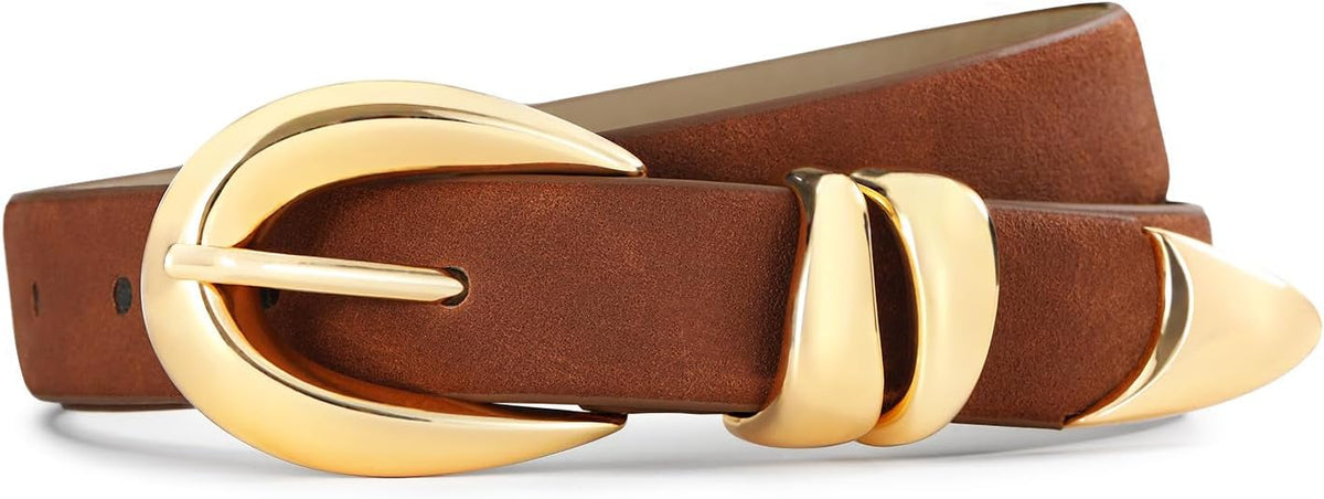 Belts For Women With Gold Buckle – Adjustable Black Leather Belt For