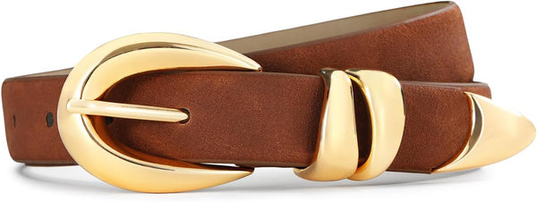 Belts For Women With Gold Buckle – Adjustable Black Leather Belt For