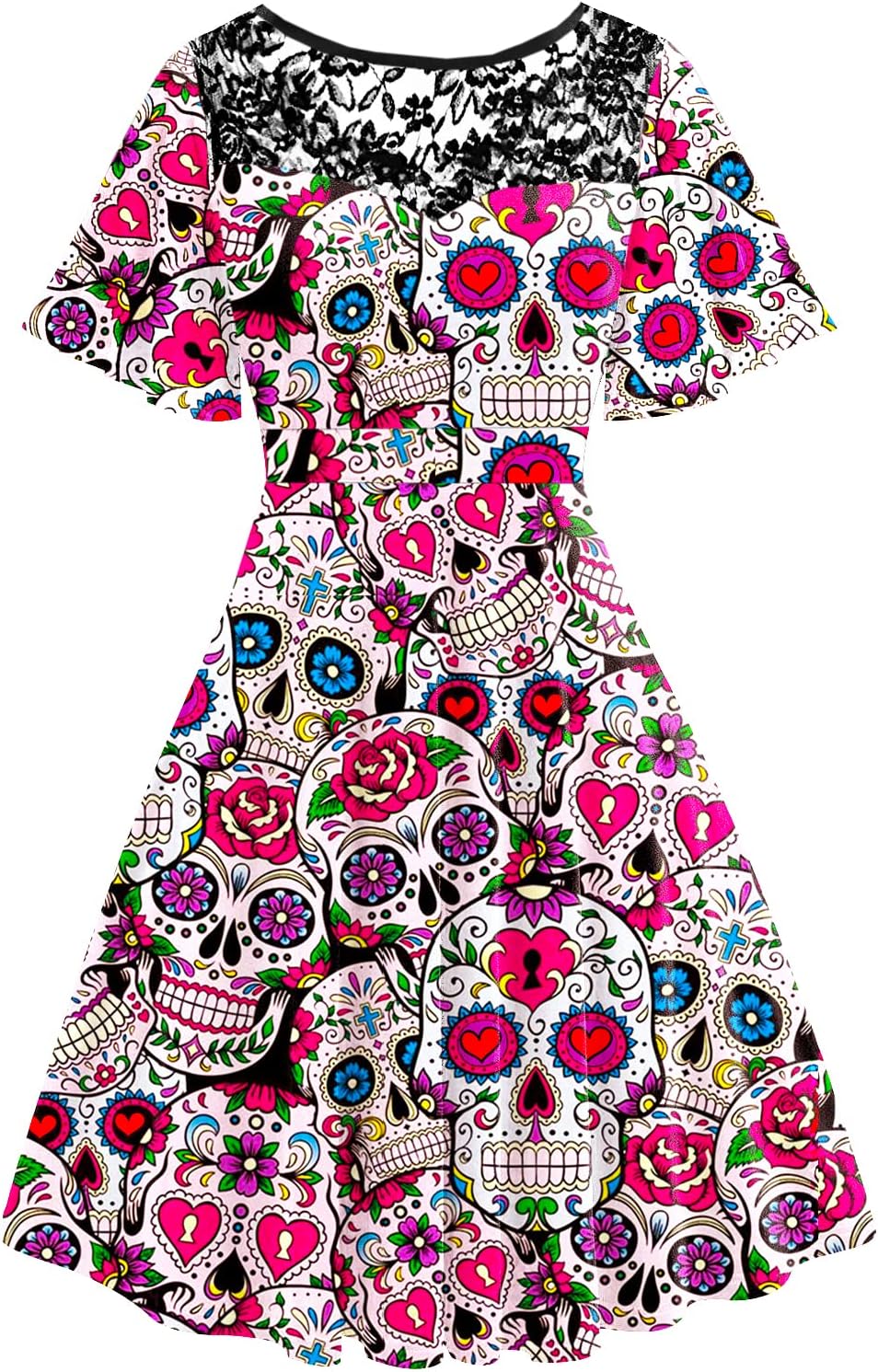 Women Halloween Dress Lace Flutter Sleeve A-Line Party Dresses