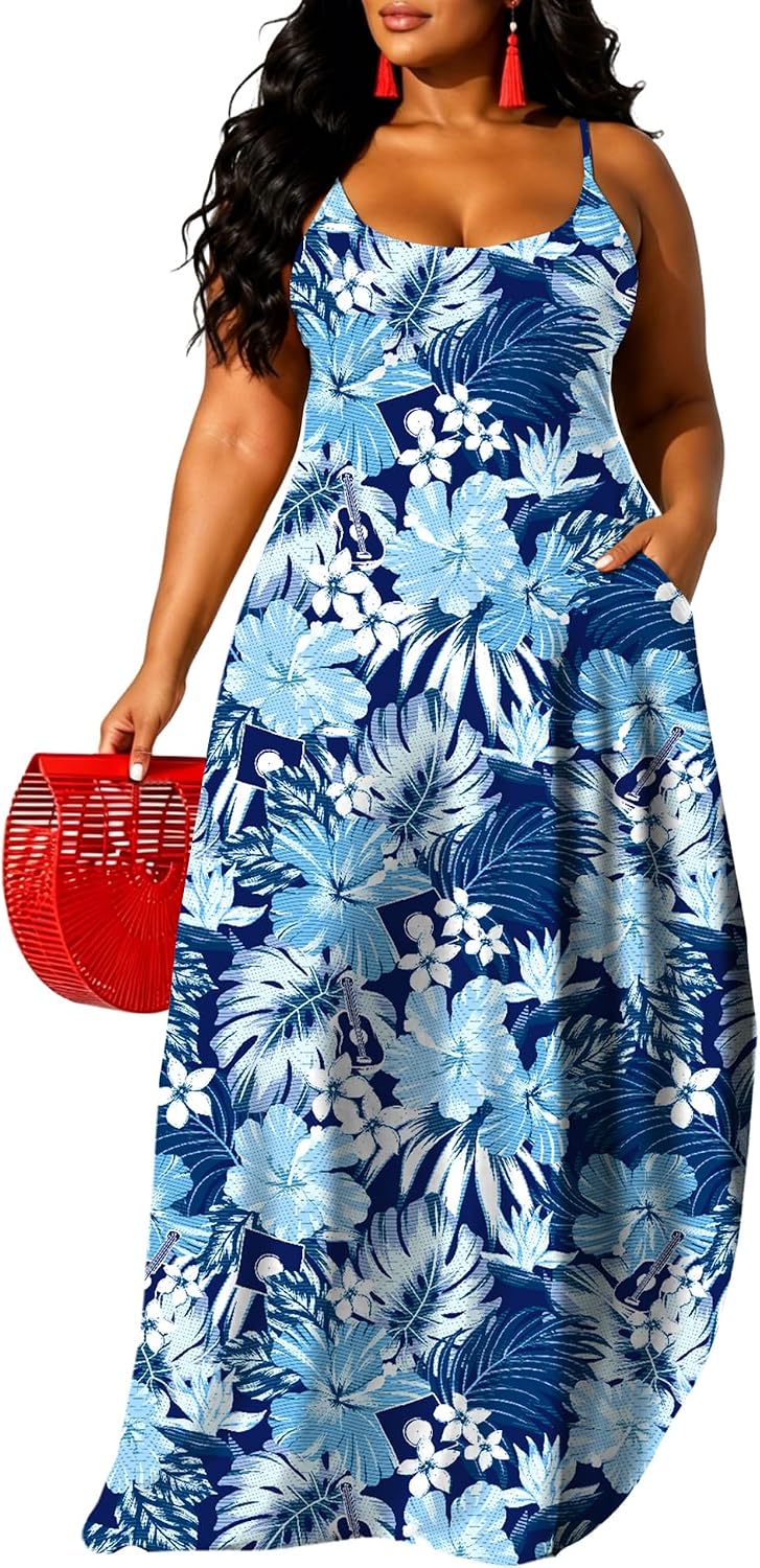 UOUA Hawaiian Dresses Women Plus Size Luau Party Sundress Summer Maxi Tropical Boho Beach Dress
