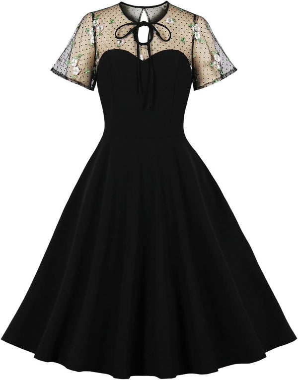 Women's Vintage Polka Dot 1950s Audrey Retro Rockabilly Prom Dress 50's 60's A-Line Cocktail Party Swing Dress