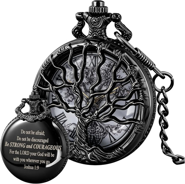 Pocket Watch Hollow Tree of Life Design Roman Numerals Customizable Qu