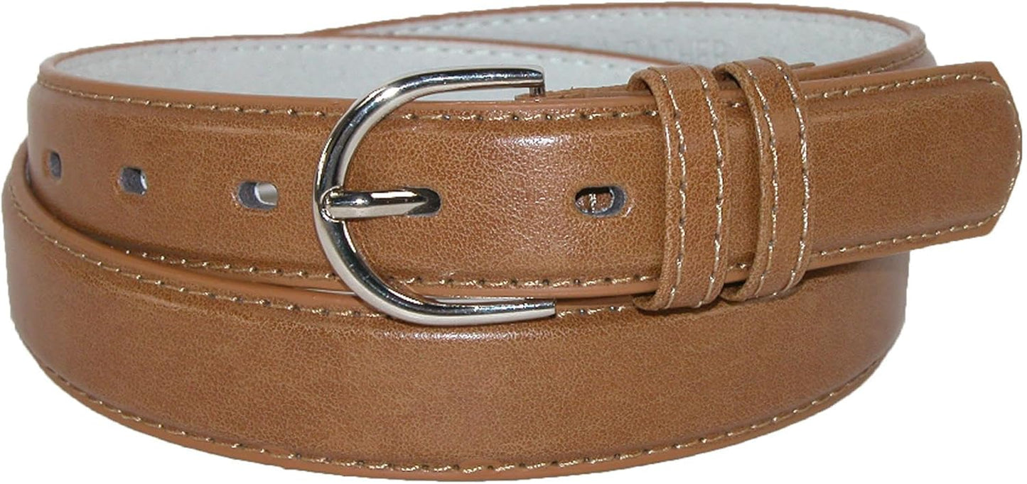Ctm Women's Leather Dress Belt 1 1/8 Inch Silver Buckle