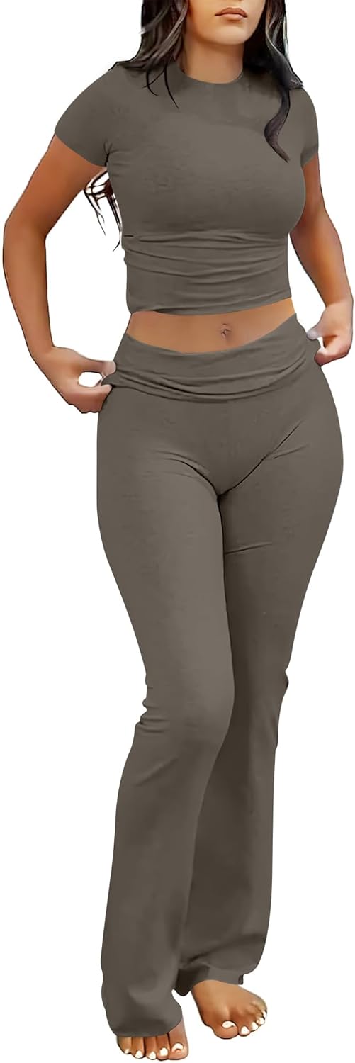 Lounge Sets For Women 2 Piece Foldover Yoga Flare Leggings