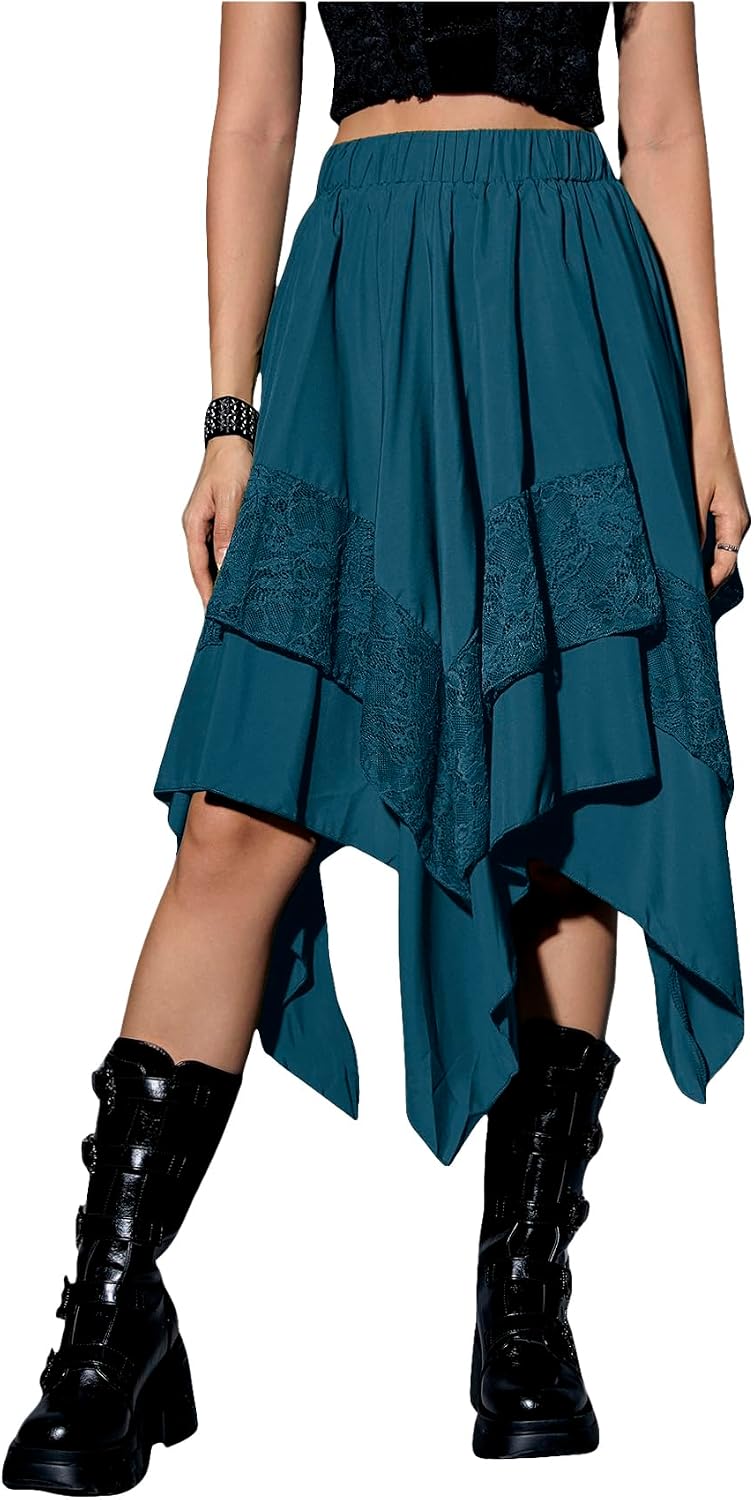 Verdusa Women's Renaissance Flowy Lace Asymmetrical Skirt Whimsical Clothes
