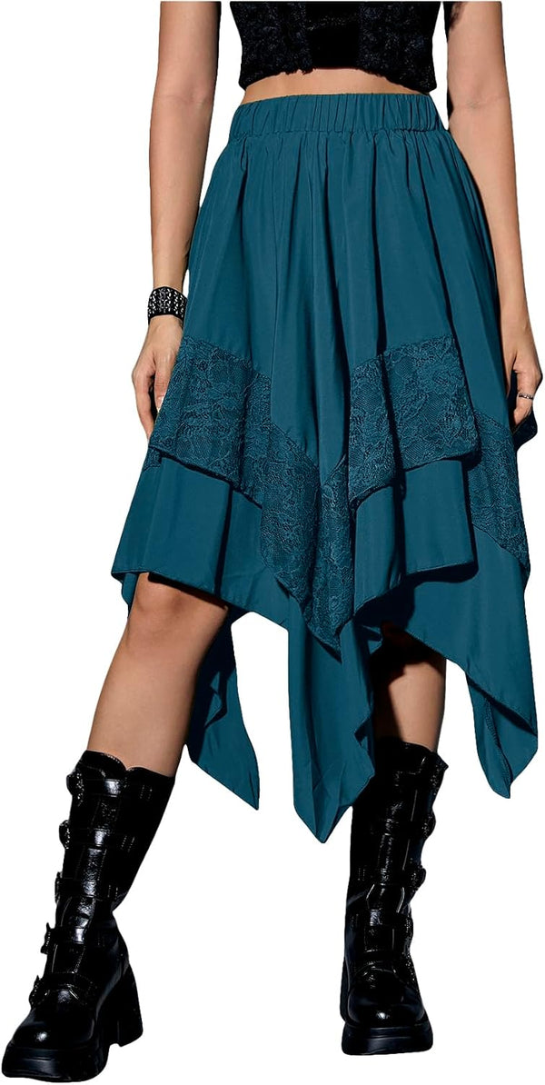 Verdusa Women's Renaissance Flowy Lace Asymmetrical Skirt Whimsical Clothes